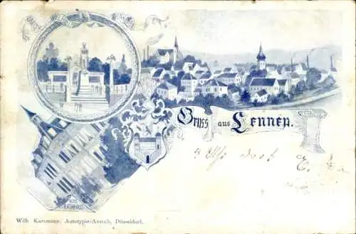 Litho Lennep Remscheid im Bergischen Land, Gesamtansicht, Denkmal, Rathaus