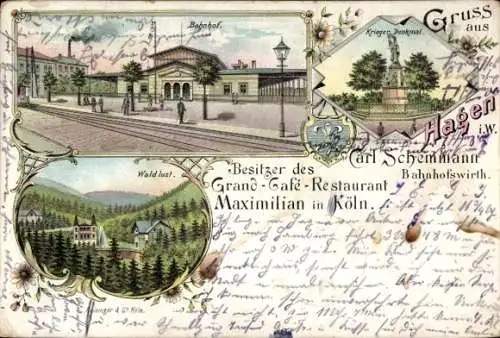 Litho Hagen in Westfalen, Grand-Cafe-Restaurant Maximilian in Köln, Kriegerdenkmal, Bahnhof