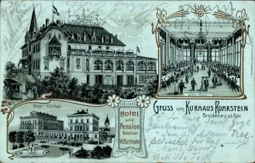 Mondschein Litho Bredeney Essen im Ruhrgebiet, Kurhaus Ruhrstein, Hotel und Pension