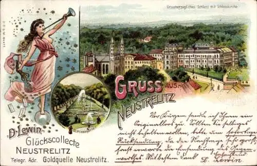 Litho Neustrelitz in Mecklenburg, Großherzogliches Schloss, Schlosskirche, D. Lewin Glückscollecte