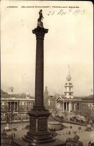 AK London City England, Nelson's Monument, Trafalgar Square