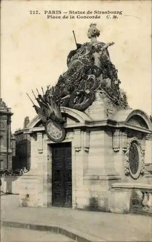 Ak Paris VIII, Place de la Concorde, Statue von Straßburg