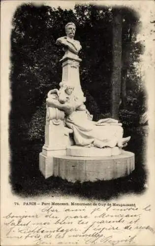 Ak Paris VIIIe Élysée, Parc Monceau, Denkmal von Guy de Maupassant