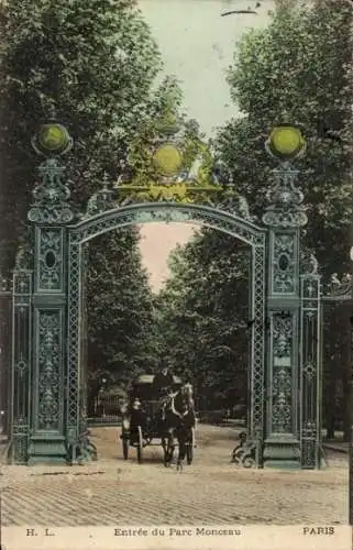 Ak Paris VIIIe Élysée, Parc Monceau, Eingang, Kutsche