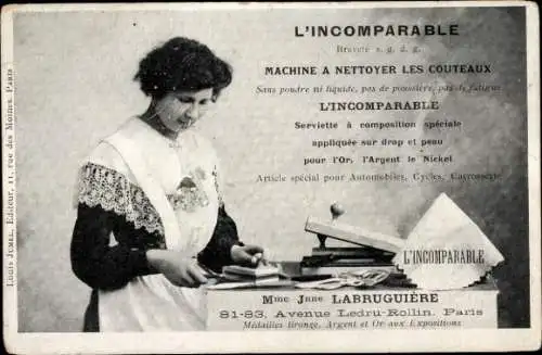 Ak Reklame, L'Incomparable Messerreinigungsmaschine, Labruguiere, Avenue Ledru-Rollin, Paris