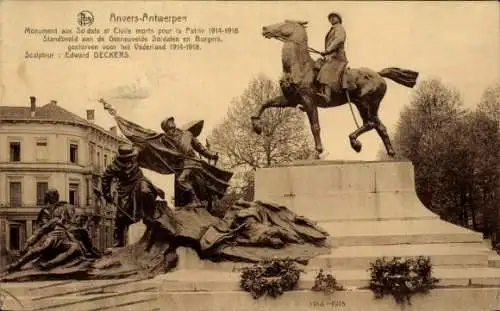 Ak Antwerpen Flandern, Denkmal gefallener Soldaten und Zivilisten 1914-1918, Edward Deckers