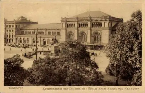 Ak Hannover in Niedersachsen, Hauptbahnhof, Denkmal König Ernst August