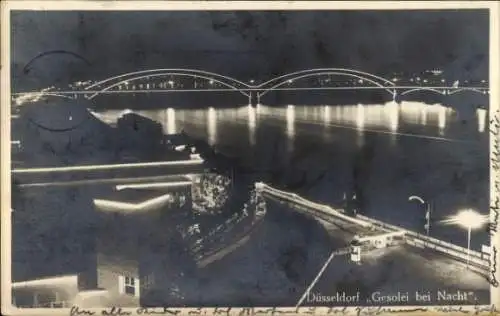 Ak Düsseldorf am Rhein, Große Ausstellung Gesolei 1926, Nachtbeleuchtung, Brücke