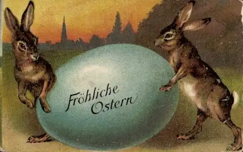 Präge Ak Glückwunsch Ostern, Osterhasen, Osterei