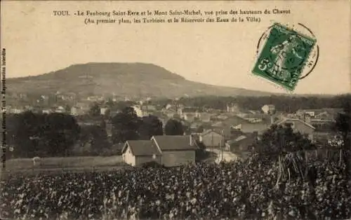 Ak Toul Meurthe et Moselle, Faubourg Saint-Evre, Mont Saint-Michel, vue prise des hauteurs du Chavot