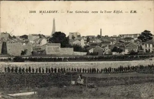 Ak Malakoff Hauts de Seine, Gesamtansicht zum Eiffelturm