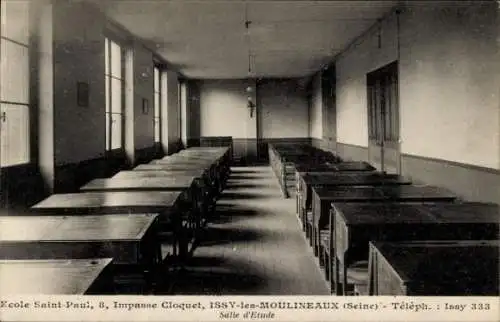 Ak Issy les Moulineaux Hauts de Seine, Schule Saint-Paul, Studienraum