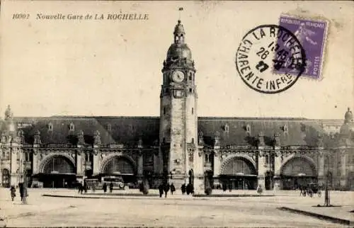 Ak La Rochelle Charente Maritime, Neuer Bahnhof, Neuer Bahnhof, Straßenseite