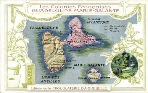 Landkarten Litho Guadeloupe, Edition de la Chocolaterie d'Aiguebelle, St. Louis, Lamentin,Port Louis