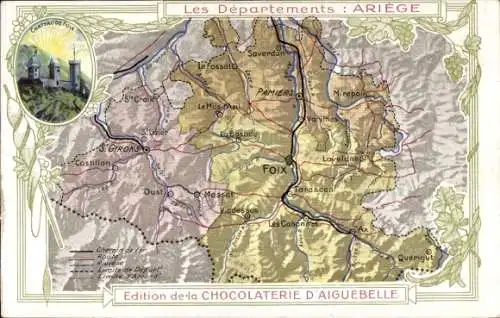 Landkarten Ak Foix Ariege, Edition de la Chocolaterie d'Aiguebelle, Schloss