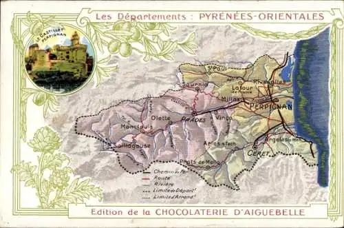 Landkarten Ak Perpignan Pyrénées Orientales, Edition de la Chocolaterie d'Aiguebelle, Prades, Schloß