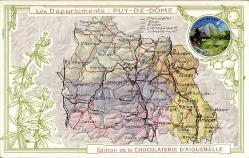 Landkarten Ak Puy de Dôme, Edition de la Chocolaterie d'Aiguebelle, Thiers, Ambert, Clermont