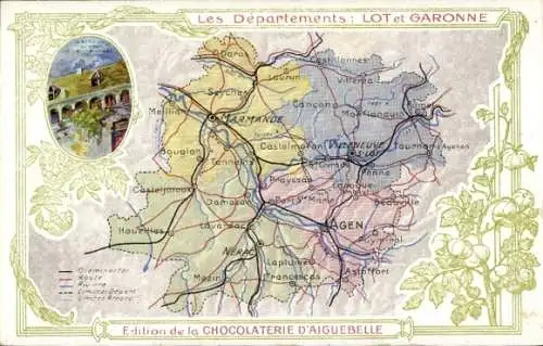 Landkarten Ak Agen Lot et Garonne, Edition de la Chocolaterie d'Aiguebelle, Marmande