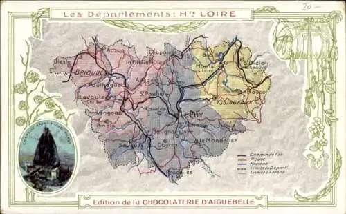 Landkarten Ak Haute Loire, Edition de la Chocolaterie d'Aiguebelle, Kapelle, Le Puy