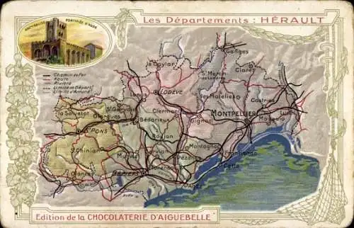 Landkarten Ak Hérault, Edition de la Chocolaterie d'Aiguebelle, Montpellier, Burg