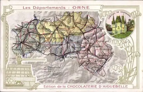 Landkarten Ak Orne, Edition de la Chocolaterie d'Aiguebelle, Alencon, Schloss