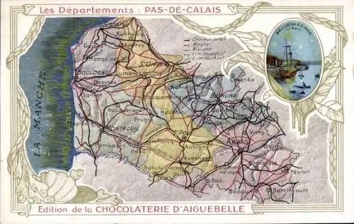 Landkarten Ak Pas de Calais, Hafen, Edition de la Chocolaterie d'Aiguebelle, Montreuil