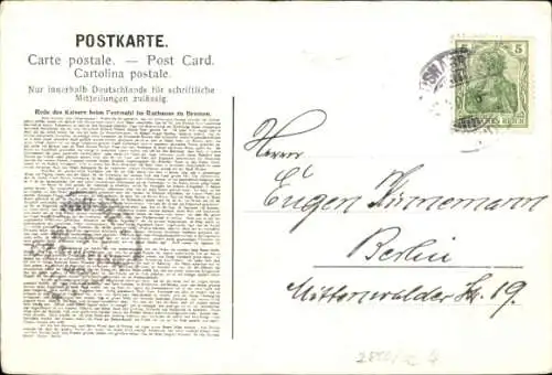 Ak Hansestadt Bremen, Reiterstandbild Kaiser Friedrich II, Denkmalsweihe 1905, Rede des Kaisers