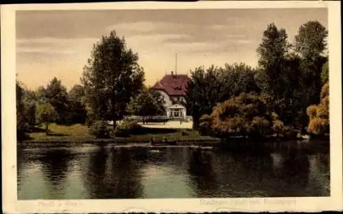 Ak Neuss am Rhein, Stadtpark-Teich mit Restaurant