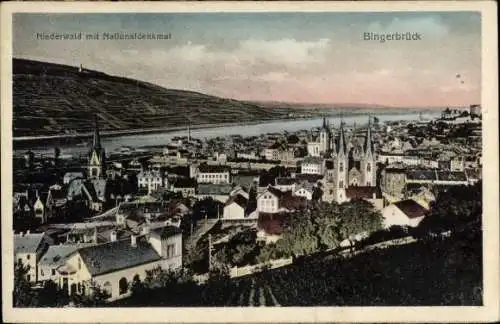 Ak Bingerbrück Bingen am Rhein, Panorama, Niederwald mit Nationaldenkmal