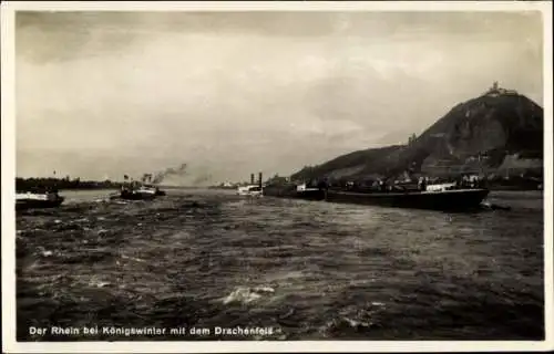 Ak Königswinter am Rhein, Drachenfels, Schiffe