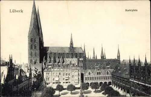 Ak Hansestadt Lübeck, Marktplatz, Kirche