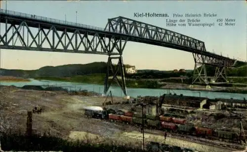 Ak Holtenau Kiel, Prinz Heinrich Brücke, Hochbrücke, Bahnanlagen