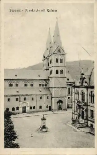 Ak Boppard am Rhein, Pfarrkirche mit Rathaus