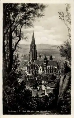 Ak Freiburg im Breisgau, Münster, Blick vom Schlossberg