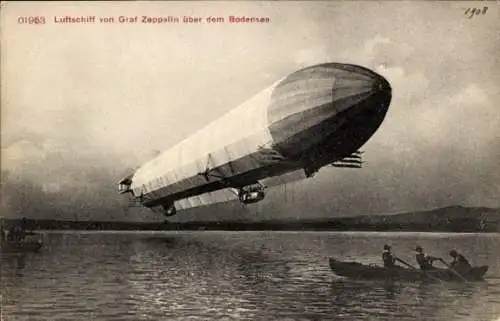 Ak Zeppelins Luftschiff LZ 4 über dem Bodensee, 1908