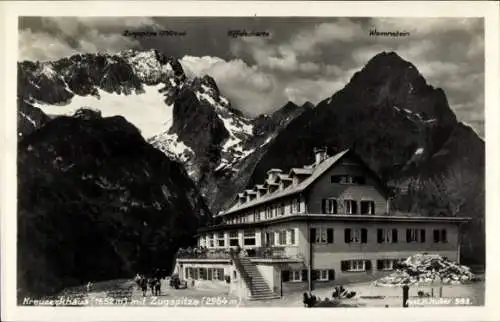 Ak Garmisch Partenkirchen in Oberbayern, Kreuzeckhaus, Adolf Zoeppritz Haus, Zugspitze, Waxenstein