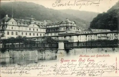 Ak Bad Ems an der Lahn, Kurhaus, Gitterbrücke