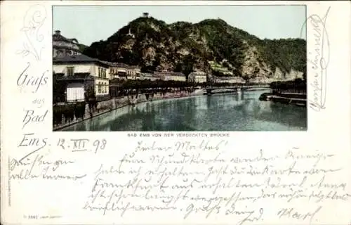 Ak Bad Ems an der Lahn, Blick von der verdeckten Brücke