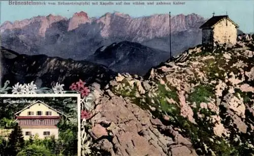 Ak Oberaudorf in Oberbayern, Brünnstein, Kapelle, Wilder und Zahmer Kaiser, Brünnsteinhaus