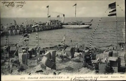 Ak Ostseebad Brunshaupten Kühlungsborn, Landungsbrücke, Strand