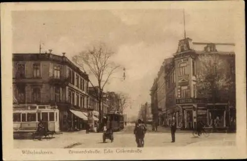 Ak Wilhelmshaven an der Nordsee, Bismarckstraße Ecke Gökerstraße, Straßenbahnen