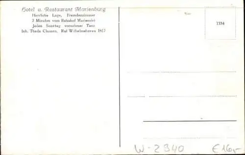 Ak Wilhelmshaven an der Nordsee, Hotel-Restaurant Marienburg