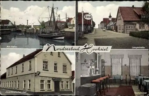 Ak Hooksiel Wangerland Friesland, Hafen, Esso Tankstelle, Langestraße, Jeverländischer Hof