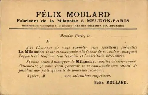 Ak Felix Moulard, Fabricant de la Milanaise a Meudon-Paris