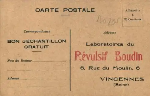 Ak Vincennes Seine, Laboratoires du Revulsif Boudin