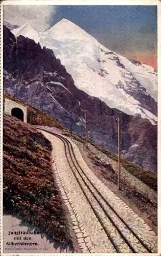 Ak Kanton Bern, Jungfraubahn mit den Silberhörnern, Tunnel