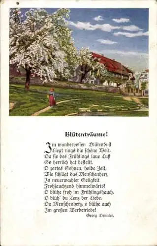 Ak Gedicht von Georg Dennler Blütenträume, Im wundervollen Blütenduft...