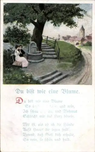 Künstler Ak Hoffmann, Ad., Liebespaar, Gedicht Du bist wie eine Blume