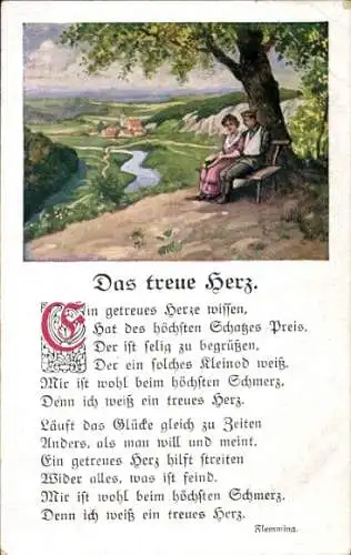 Ak Liebespaar, Gedicht von Flemming Das treue Herz, Ein getreues Herz wissen...