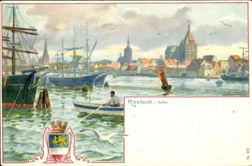 Wappen Litho Rostock in Mecklenburg, Hafen